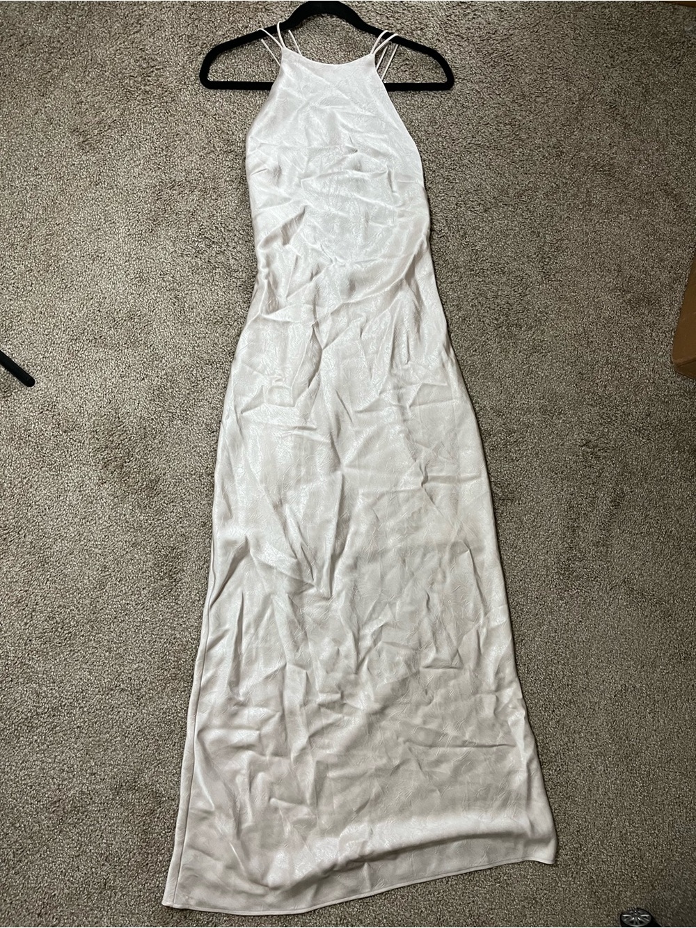 Zara Cream Open-Side Slip Maxi Dress with Side Slit